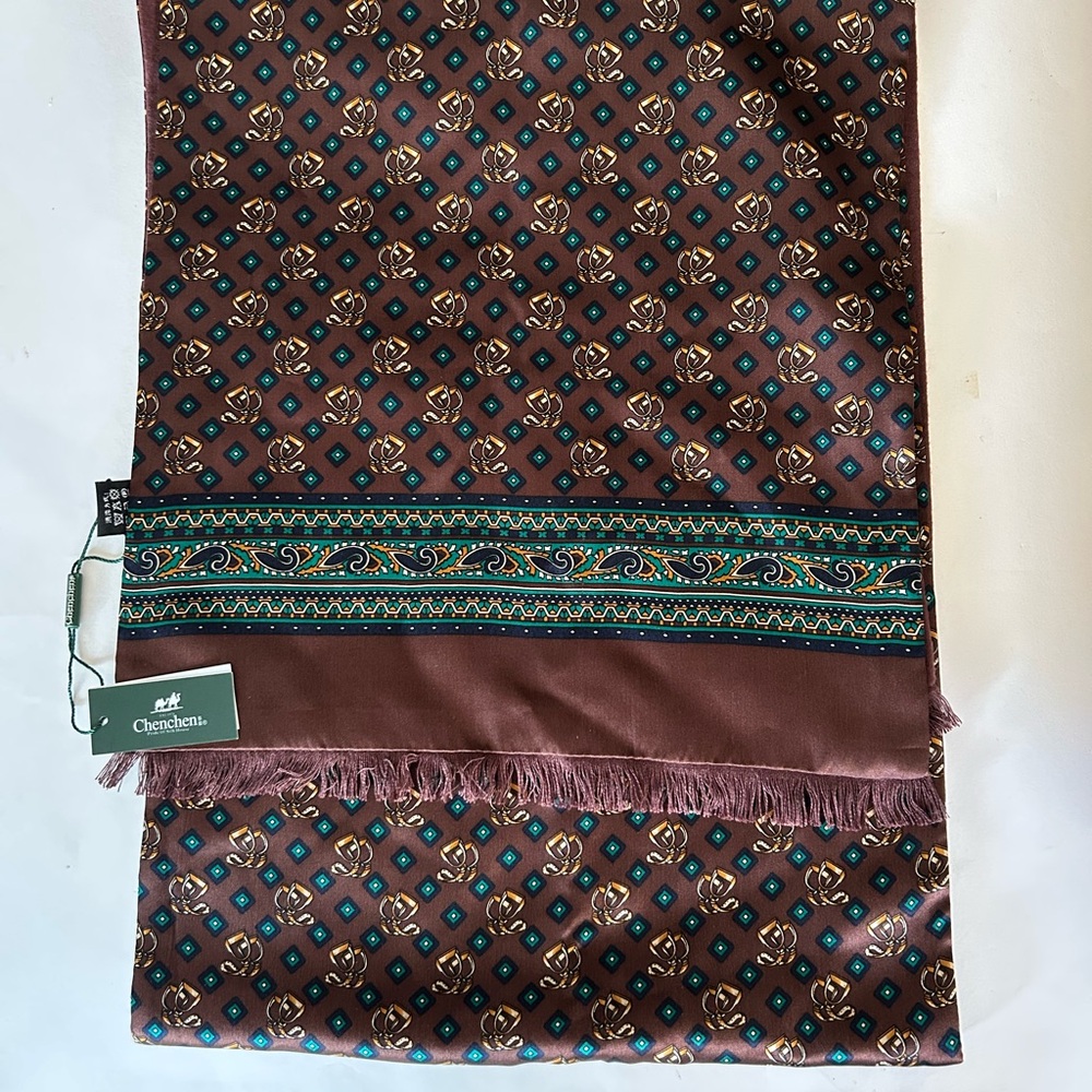 Brown Patterned Reversible Silk Scarf